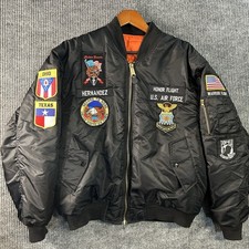 Vintage Flyers Bomber Giacca Uomo Grande Nero MA-1 Intermedio OTM