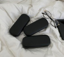 NEW Clam Shell Hard Eyeglasses PU Glasses Case Black w/Microfiber Cleaning Cloth