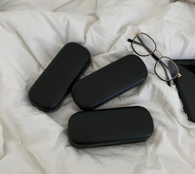 NEW Clam Shell Hard Eyeglasses PU Glasses Case Black w/Microfiber Cleaning Cloth