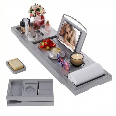 Foldable Bathtub Caddy Tray, Bath Tub Tray Table for Tub with Wine Glass Hold...