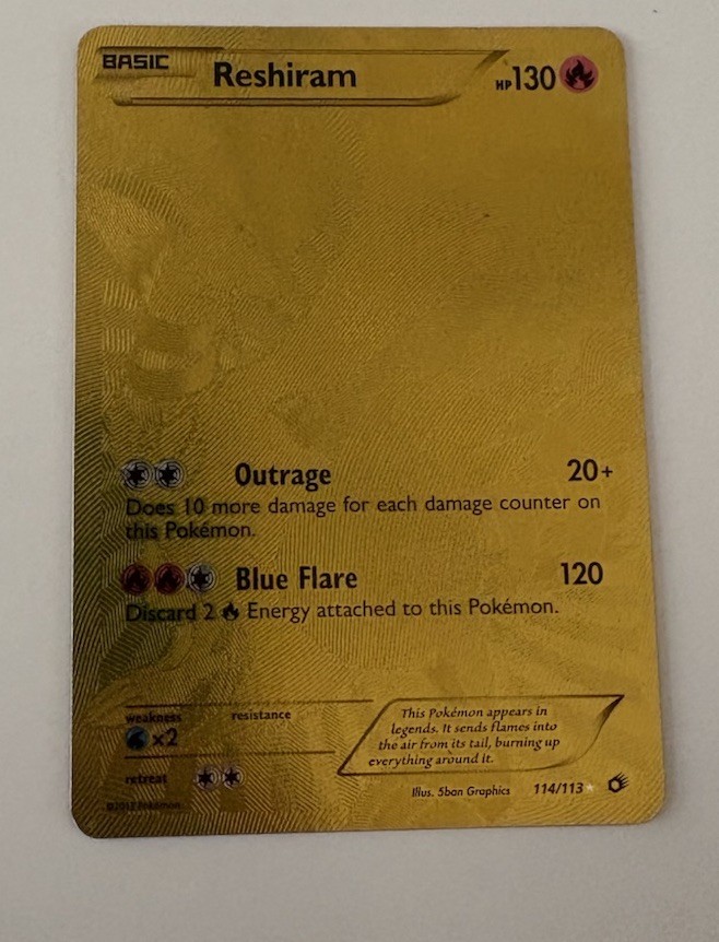 Reshiram 114/113 Legendary Treasures Secret Rare Full Art Gold Holo Pokemon 2013
