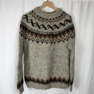 Alafoss Icewool Sweater Womens M Grey Vintage Hand Knit Icelandic Wool Fair Isle - Image 1 of 4
