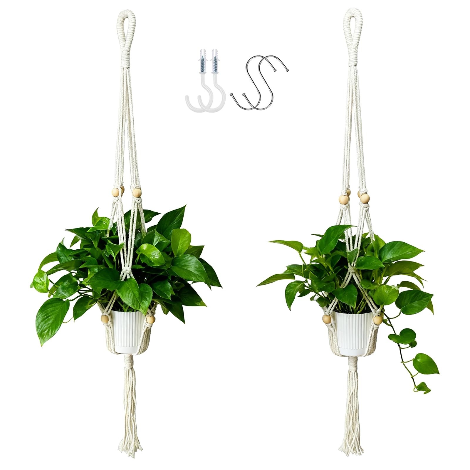 Pots suspendus macramé haut de gamme en coton naturel, lot de 2 suspensions durables fait main