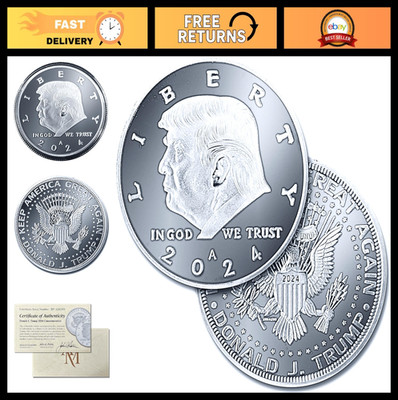 2024 Silver Coin with Certificate of Authenticity, Trump Collectible, 38mm x 2mm