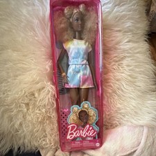 Barbie Fashionistas #180 Dark Skin Blonde Curly Hair Tie-Dye Dress Doll 11.5 in