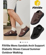 FitVille Mens Size 10.5W Easy Top Recovery/Diabetic Sandal Brown