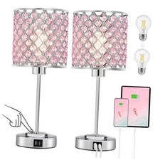 Pink Crystal Table Lamp Set of 2, Bedside Table Lamps 3-Way 17" Pink 2 Pack