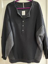 NWT - FREE PEOPLE HALF BUTTON DOWN SWEATSHIRT, COLOR BLACK, SIZE L