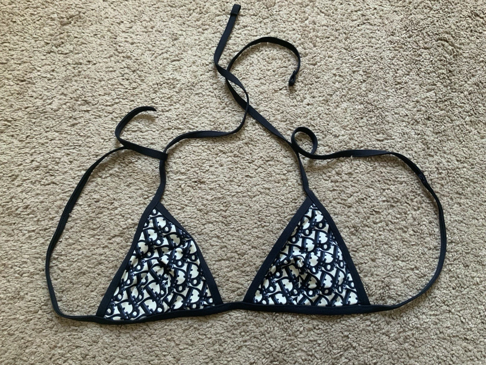 Dior — Dior Women’s Bikini Top Navy Blue Oblique Technical Fabric Strappy Size XS