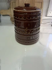 Vintage Marcrest Brown Daisy Dot OvenProof Stoneware Cookie Jar Cottage Country