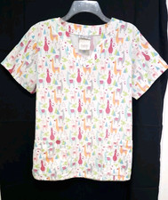 UA Scrubs Scrub Top Medium LLAMA LOVE Pink Orange Gray Blue Pockets Short Sleeve