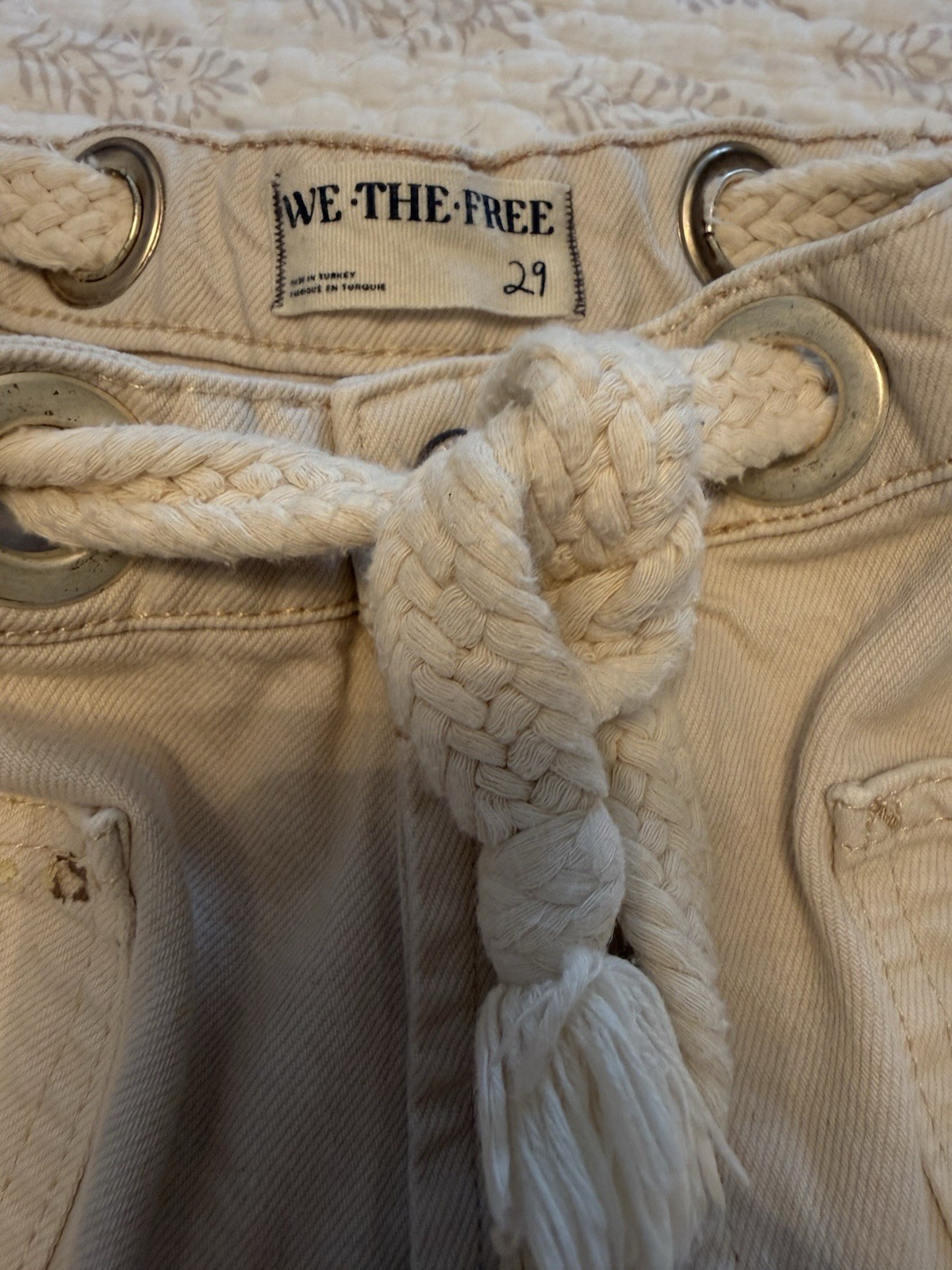 We The Free Beige Paint Splatter Patchwork Cargo … - image 3