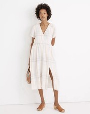 Madewell Linen Blend Clara Midi Dress with pockets Pastel Plaid Easter Lined Med
