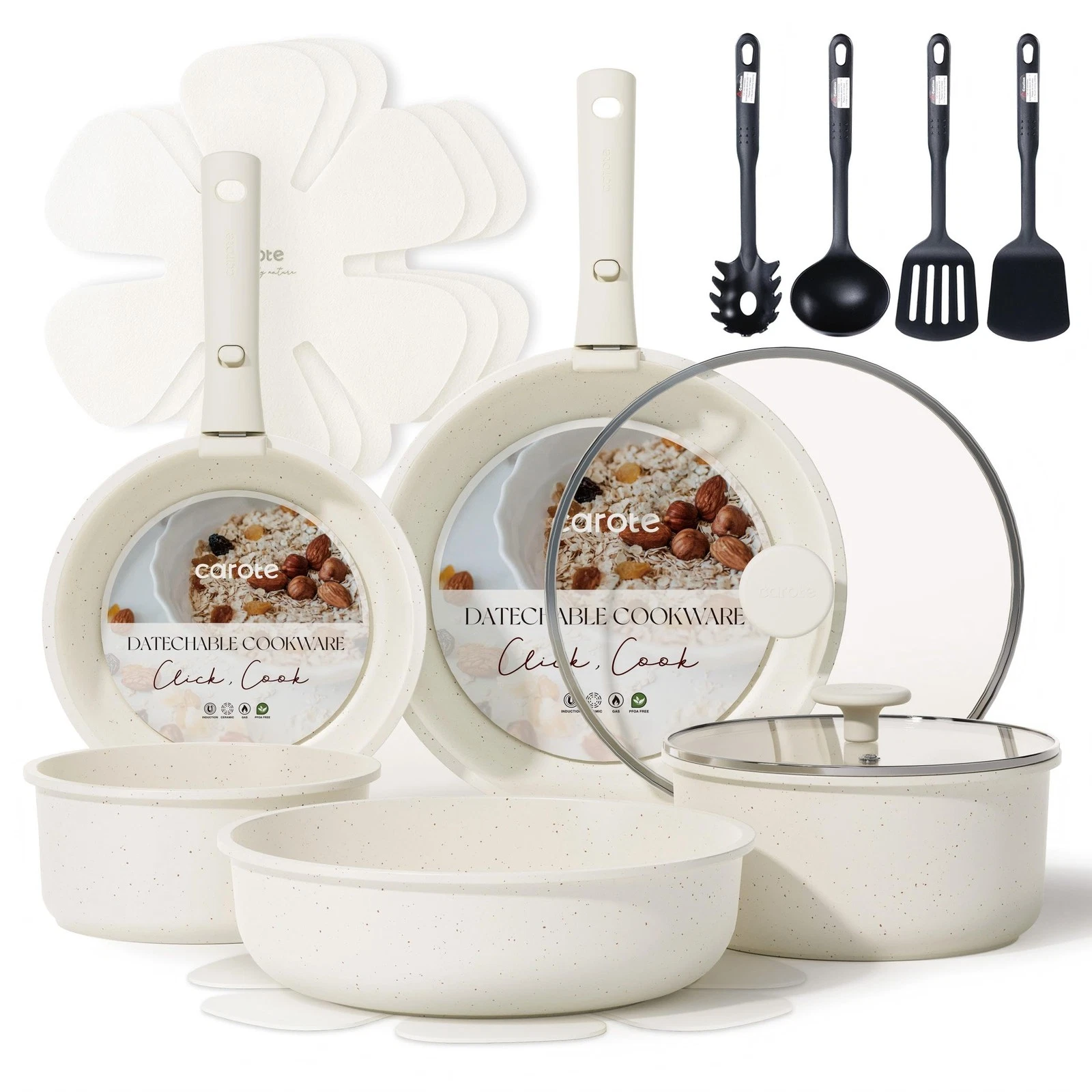 17pcs Pots and Pans Set, Nonstick Cookware Set Detachable Handle, Induction K...