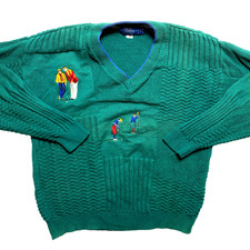 VINTAGE Cambridge Classics Sweater Mervyns Mens M Green Embroidered Pullover