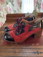1970s Red Suede Black Patent Leather Platform Shoes Glam Disco Mens 7.5 Women 9