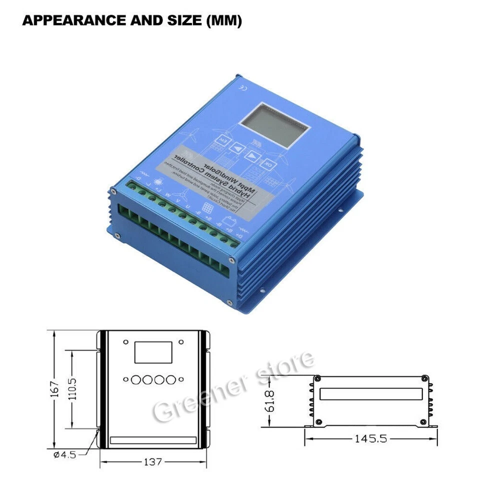 2000W Solar Wind Hybrid MPPT Boost Charge Controller 12V/24V 48V App Bluetooth - Image 2 of 4