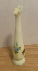 Vintage Fenton Custard Satin Swung Glass Bud Vase Hand Painted Signed