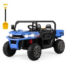 12V 2 Seater Ride On UTV Dump Truck Remote w/ Electric Dump Bed  Shovel Blue
