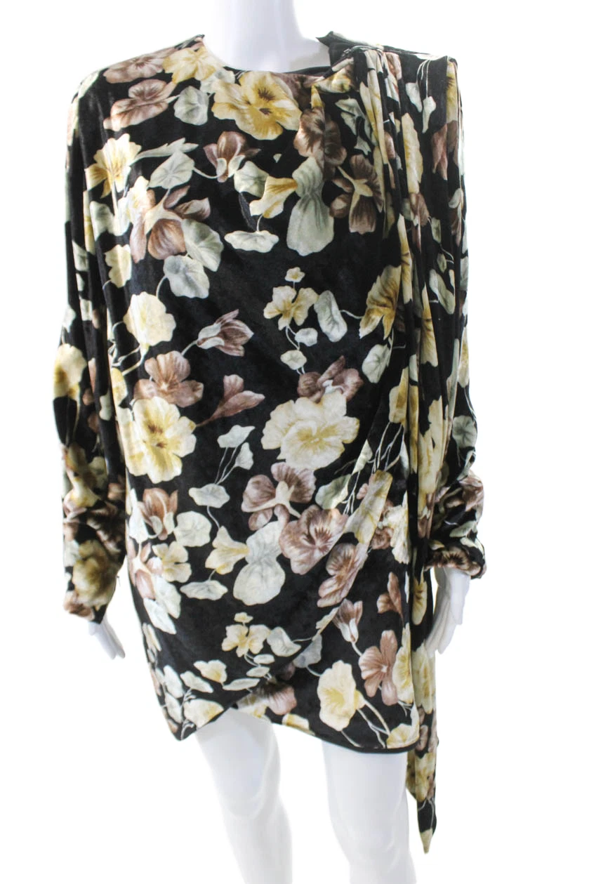 SAINT LAURENT (YSL) Abito donna Saint Laurent manica lunga girocollo floreale velluto nero multi FR 36