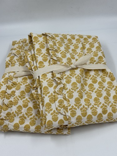 New West Elm Set/2 RHODE Thistle Ruffle Edge Curtains, 48x96, Dijon Unlined