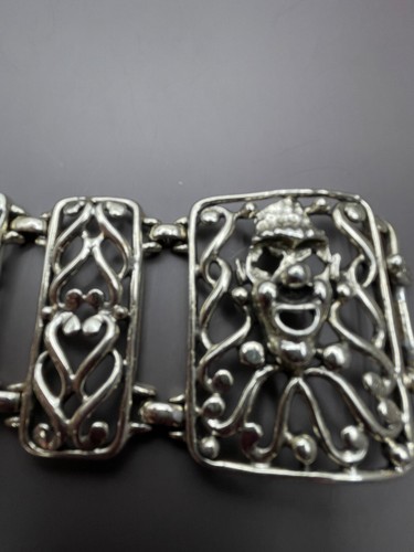 VTG Selini Panel Bracelet Clown Jester Abstract Modernist Silver-Tone 5 Links - Picture 5 of 14