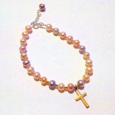 Freshwater Pearl and Sterling Silver Cross Bracelet