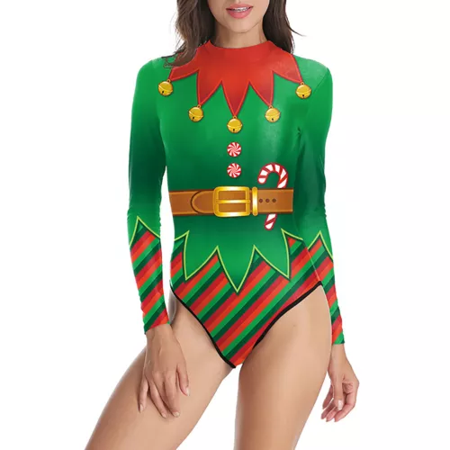 Christmas Swimwear Long Sleeve Jumpsuit Costume One-Piece Swimsuit Holiday Women - Bild 16 von 21