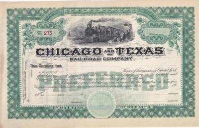 1890er Chicago & Texas Railroad Company - Kapitalstockzertifikat