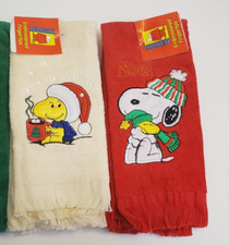 Vtg Snoopy Peanuts Christmas Embroidered Fingertip Towels set of 2 - CHOICE NWT