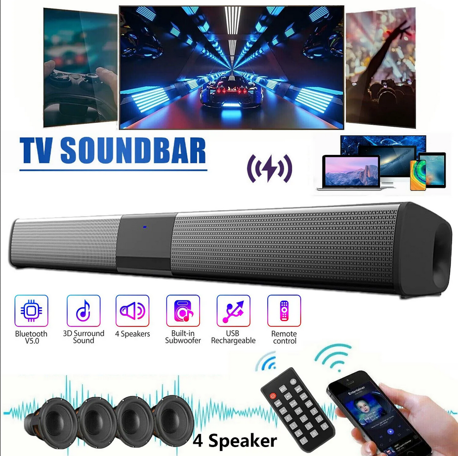 Bluetooth Soundbar TV PC Speaker Super bass Subwoofer 3D Sound Bar Home Theater-image