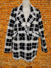 WOMENS NOISY MAY SMALL BLACK WHITE SOFT SAFRAN CHECK COAT JACKET DOUBLE BREASTED