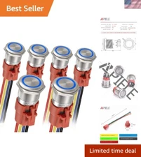 Latching Push Button Switch 19mm 12V- 24V DC LED SPDT 1NO1NC Stainless Steel ...