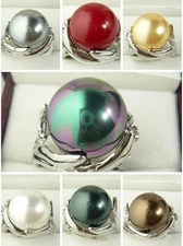 7Colors 14mm South Sea Round Shell Pearl Gemstone Jewelry Ring Size AAA+
