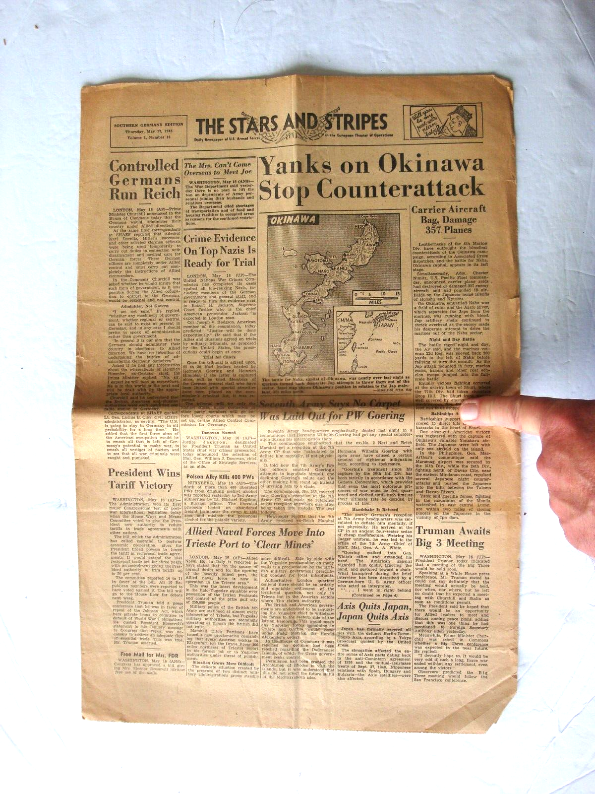5/17 1945 Yanks On Okinawa Stop Counterattack Stars Stripes Newspaper