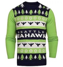NWT NFL Seattle Seahawks Light 'em Up Men's Christmas Ugly Sweater Lights