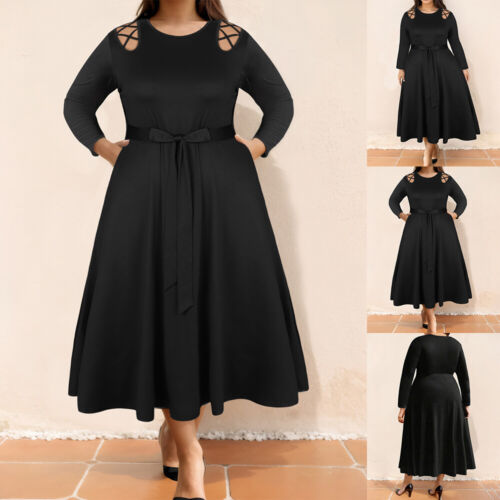 Women Sexy Cold Shoulder Long Sleeve Midi Dress Casual Party Dress Plus Size US