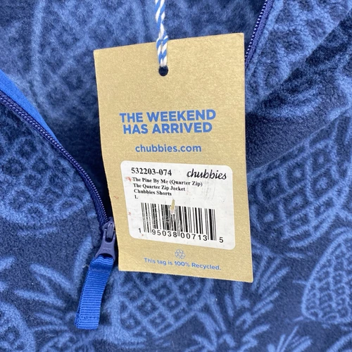 Chubbies jacket Men Large pine by me 1/4 zip fleece pineapples Sweater Blue image 5