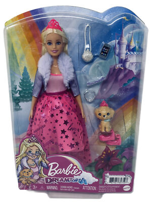 Mattel Barbie Dreamtopia Princess Fashion Doll Fantasy Blonde Pink Dress  Puppy
