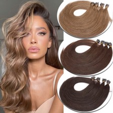 Nano Ring Rings Loop Beads 100 Human Remy Hair Extensions Full Head Brown THICK