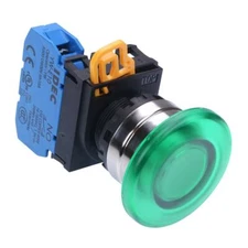 IDEC Green 22mm Metal Bezel Mushroom Maintained Push Button Switch NO IP65