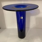 Blenko Glass Wide Collar Flat Top Vase Cobalt Blue #826S Vintage Tall Solid 11”