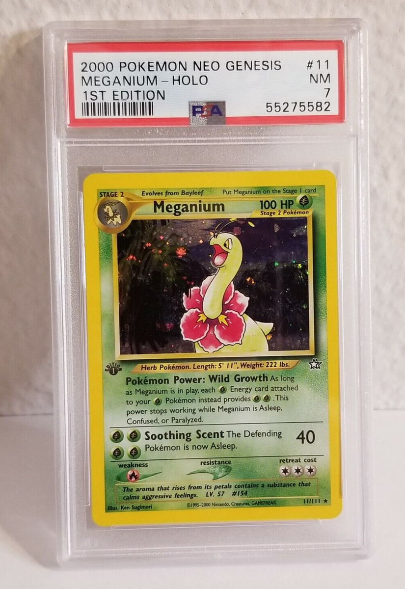 PSA 7 MEGANIUM 11/111 1st Edition Neo Genesis Pokemon Card Near