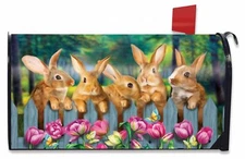 Garden Bunnies Spring Magnetic Mailbox Cover Tulips Easter Rabbit Standard