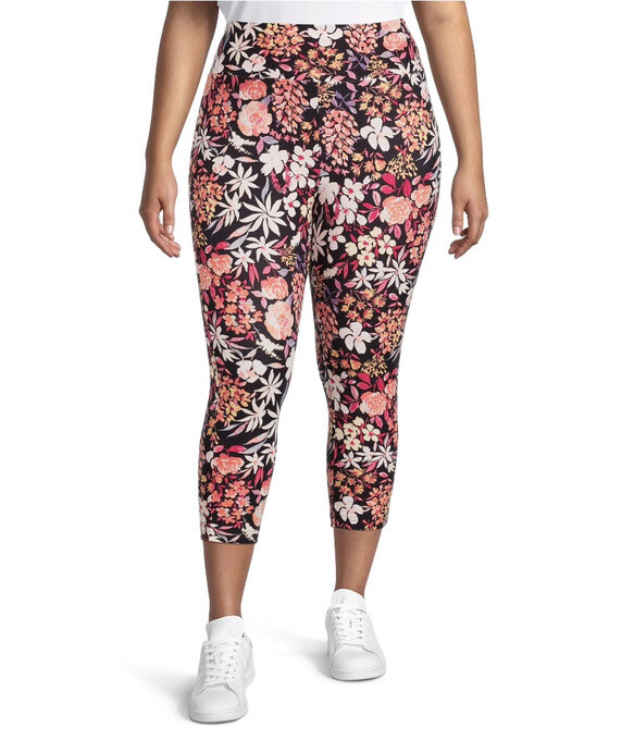 Terra and Sky Painted Floral Print High Rise Capri Leggings 0X (14)