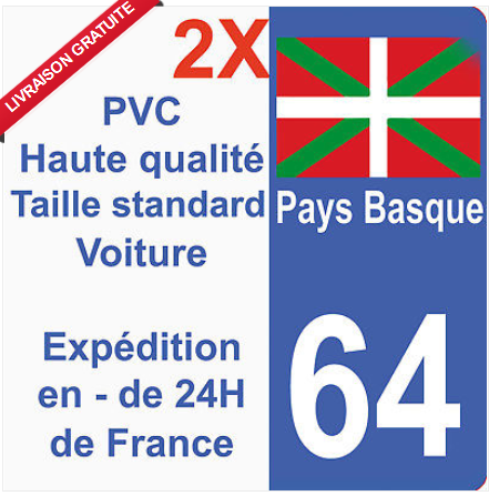 Autocollant Sticker plaque immatriculation département 64 Région Pays Basque HQ - Bild 1 von 1