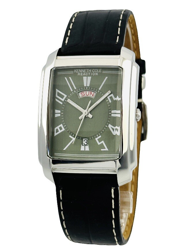 Kenneth Cole KC1326 Men's Olive Dial, Croco Pattern Black Leather