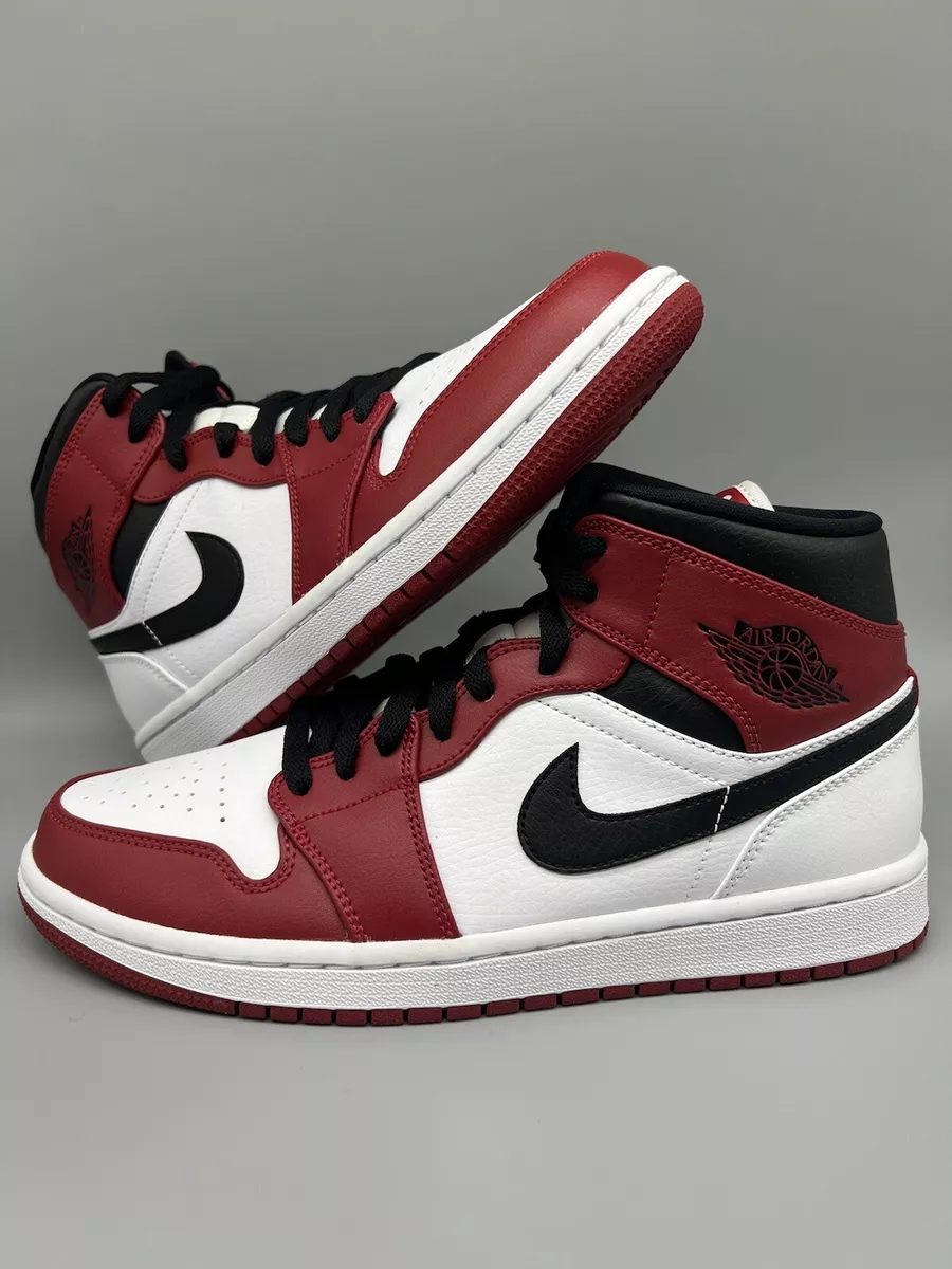 NIKE AIR JORDAN 1 MID CHICAGO WHITE HEEL 554724-173 BLACK GYM RED MEN / GS