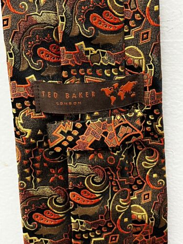 Ted Baker London Silk Tie 57”x4” Brown Orange Beige Paisley New - Picture 3 of 6