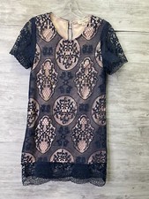 Anthropologie Promesa Dress Size S Blue Lace Short Sleeve Layered Short Mini